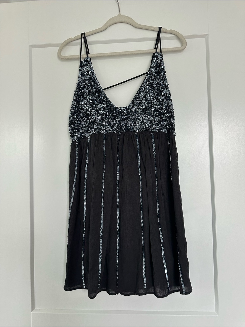 Free People Black Sequin-Embellished Mini Dress
